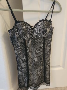 Victoria's Secret Sexy Little Things Black Lace Bustier Chemise